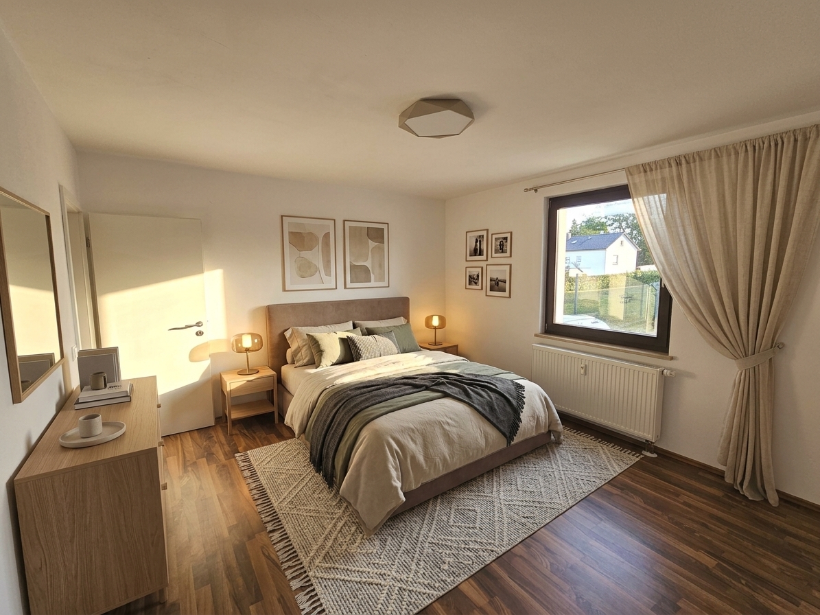 Schlafzimmer mit Beispieleinrichtung